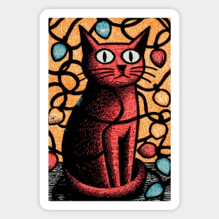 Stained Glass Cat Art | Whimsical Holiday Kitty Magnet
